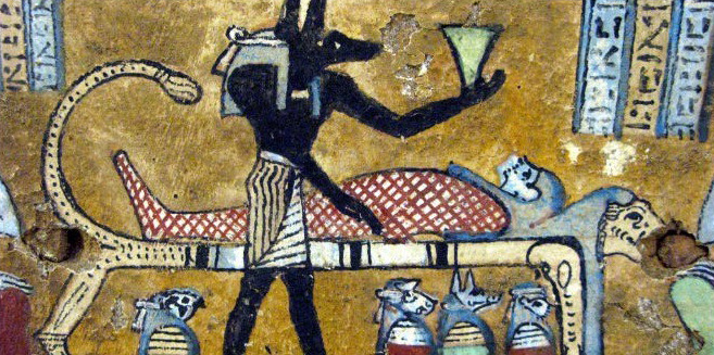 Anubis supervising mummification process