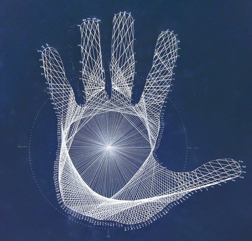 "Quantum hand sliced like a integral" artwork by Jason Padgett is displayed. (MCT)