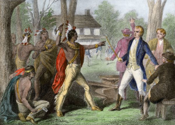 Tecumseh confronting William Henry Harrison